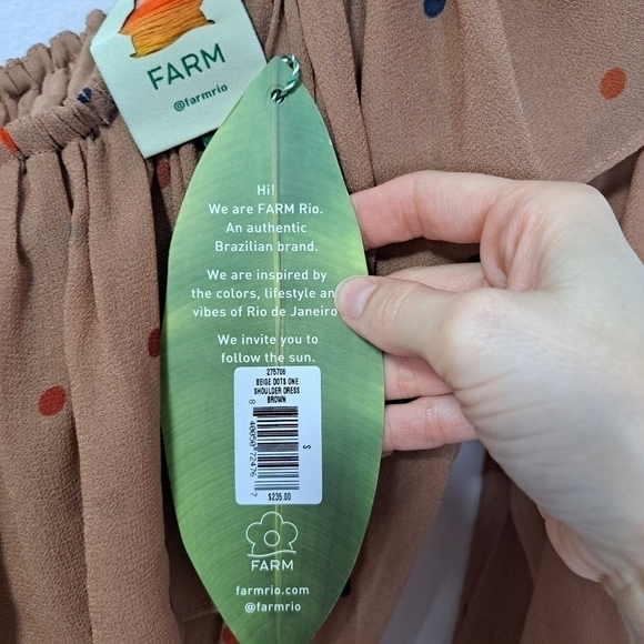 Farm Rio beige dot one shoulder dress brown small NWT - Picture 5 of 7